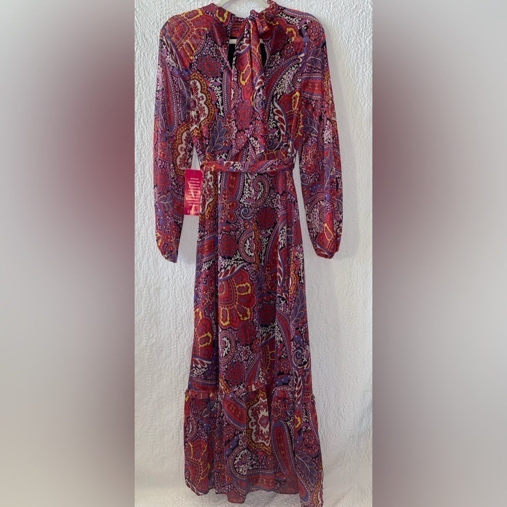 TAHARI By Arthur S. Levine Mock Neck Paisley Print Long Sleeve Maxi Dress NWOT - Picture 3 of 14